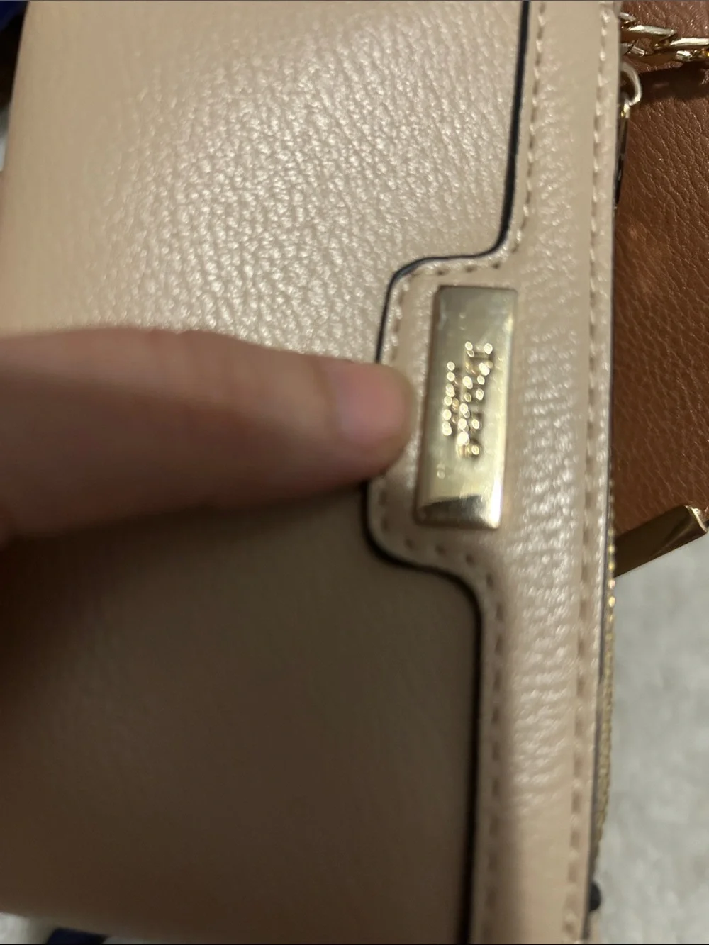 Dune London Brown, Blue & Beige Colorblock Leather Satchel with Coin Wallet